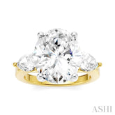 1 Ctw Tri-Mount Oval Shape Center Pear and Round Cut Diamond Semi Mount Engagement Ring in 14K Yellow and White Gold